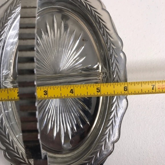 Vintage Divided Glass Metal Handle Serving Condiment Entertainment Holiday Tray - Picture 5 of 7